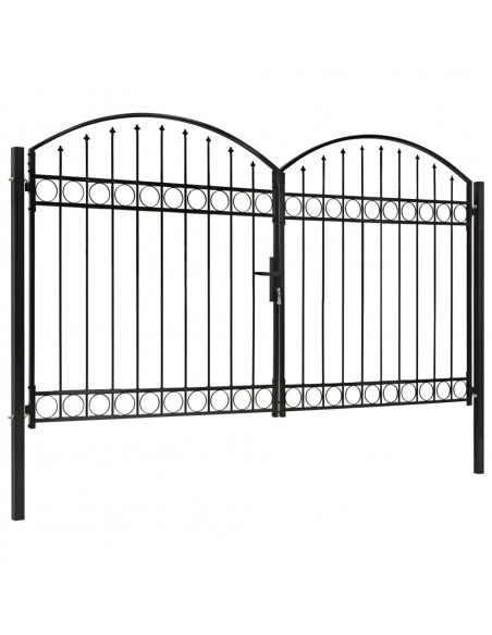 Cancello a Doppia Anta ad Arco in Acciaio 300x200 cm Nero