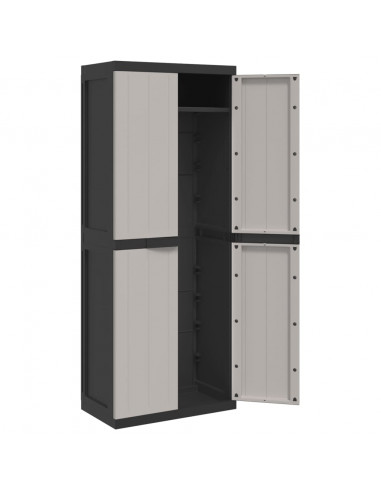 Armadio da Esterno Grigio e Nero 65x37x165 cm in PP