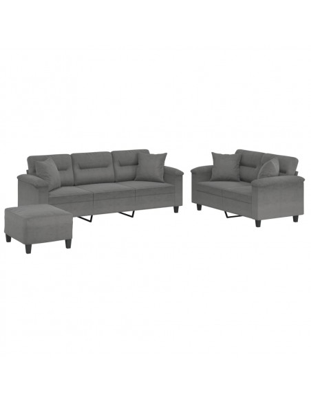 Set Divani 3 pz con Cuscini Grigio Scuro in Tessuto Microfibra