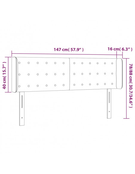 Testiera a LED Nera 147x16x78/88 cm in Tessuto
