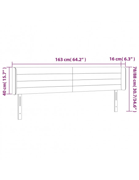 Testiera a LED Nera 163x16x78/88 cm in Tessuto