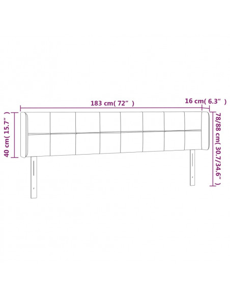 Testiera a LED Nera 183x16x78/88 cm in Tessuto