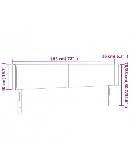Testiera a LED Nera 183x16x78/88 cm in Tessuto