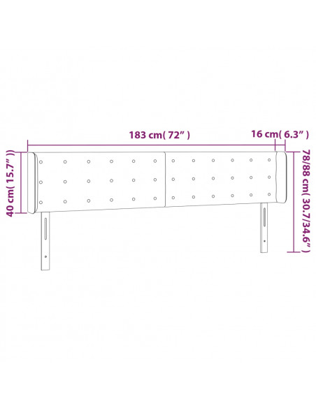 Testiera a LED Nera 183x16x78/88 cm in Tessuto