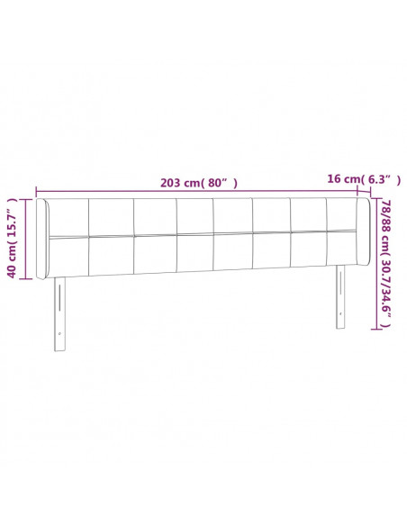 Testiera a LED Nera 203x16x78/88 cm in Tessuto