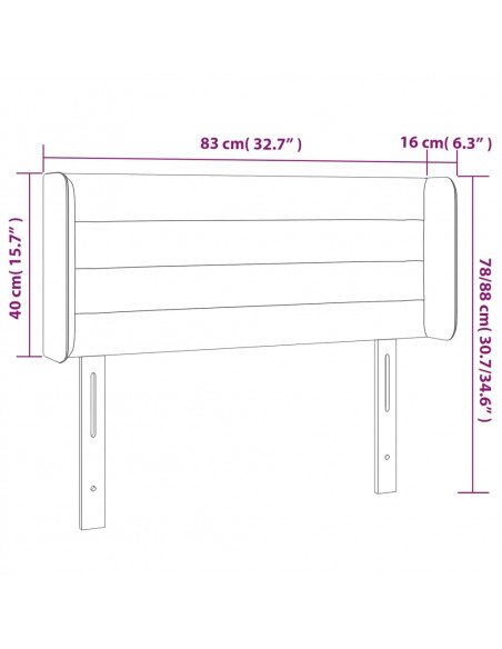 Testiera a LED Nera 83x16x78/88 cm in Tessuto