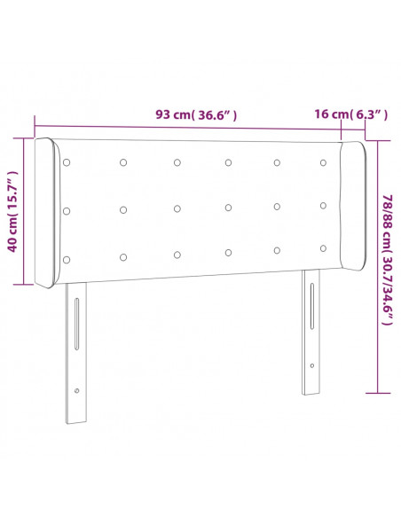 Testiera a LED Nera 93x16x78/88 cm in Tessuto