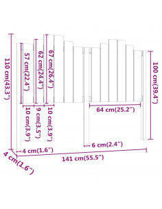 Testiera per Letto 141x4x110 cm in Legno Massello di Pino