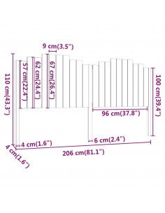 Testiera per Letto 206x4x100 cm in Legno Massello di Pino