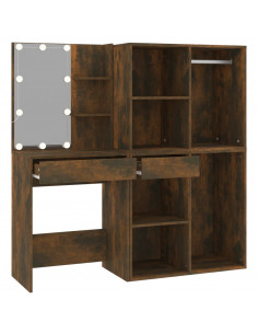 Toeletta con LED e Armadietti Rovere Fumo in Legno Multistrato