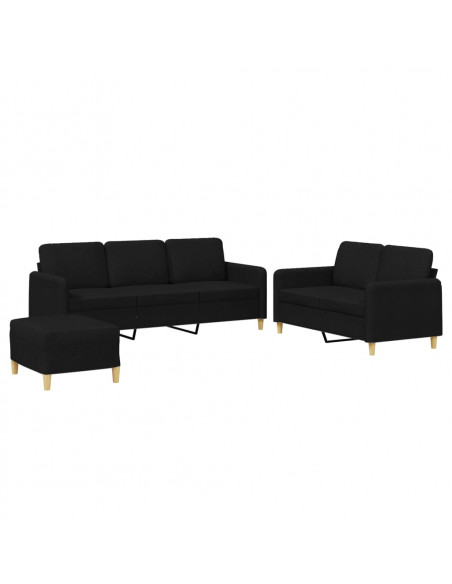 Set di Divani 3 pz con Cuscini Nero in Tessuto