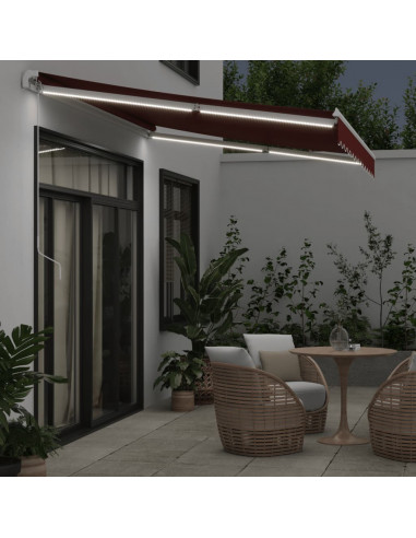 Tenda da Sole Retrattile Manuale con LED Bordò 350x250 cm