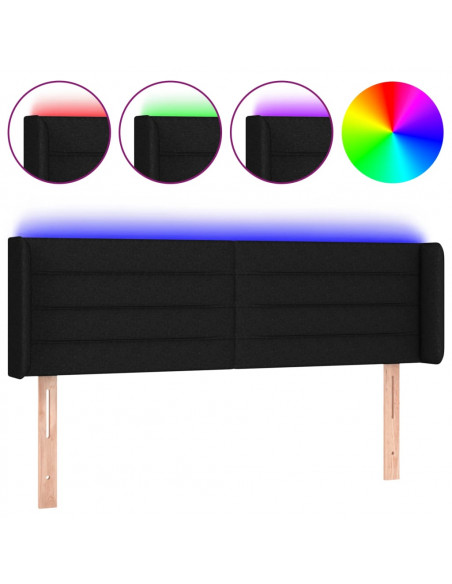 Testiera a LED Nera 147x16x78/88 cm in Tessuto