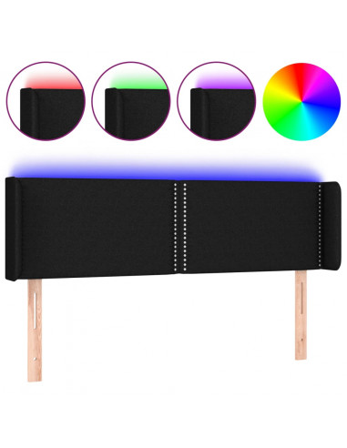 Testiera a LED Nera 147x16x78/88 cm in Tessuto