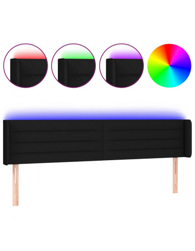 Testiera a LED Nera 183x16x78/88 cm in Tessuto