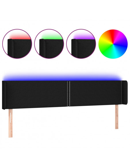 Testiera a LED Nera 203x16x78/88 cm in Tessuto