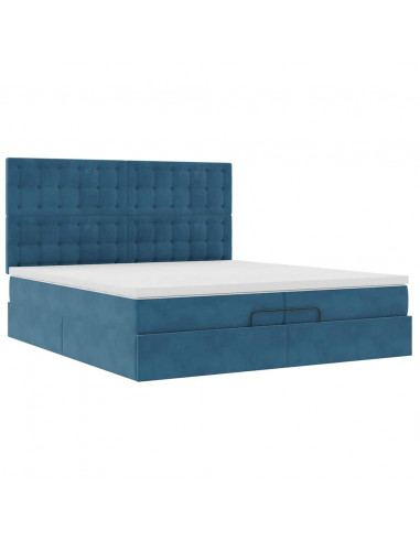 Pouf Letto con Materassi e LED Blu Scuro 200x200cm Velluto