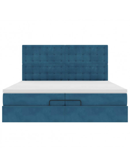 Pouf Letto con Materassi e LED Blu Scuro 200x200cm Velluto