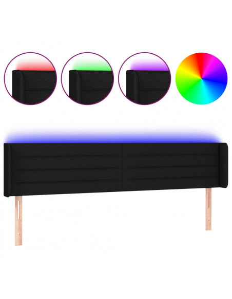 Testiera a LED Nera 203x16x78/88 cm in Tessuto