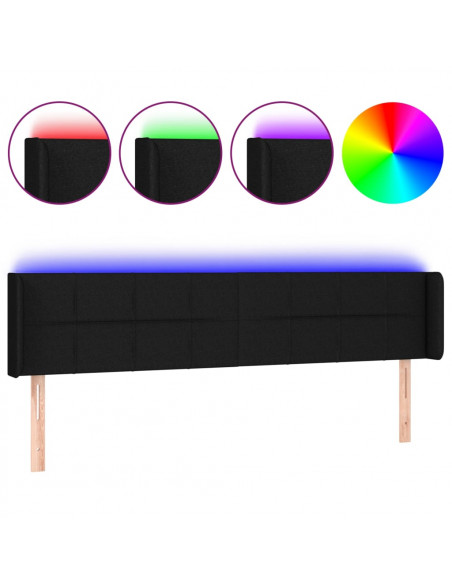 Testiera a LED Nera 203x16x78/88 cm in Tessuto