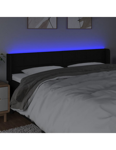 Testiera a LED Nera 203x16x78/88 cm in Tessuto