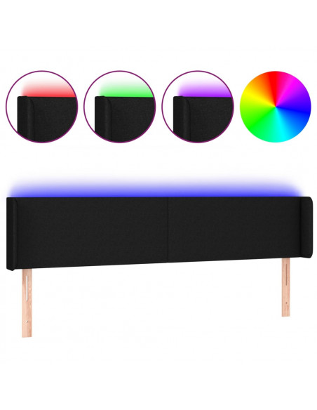 Testiera a LED Nera 183x16x78/88 cm in Tessuto