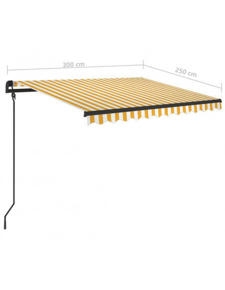Tenda da Sole Retrattile Manuale e Pali 3x2,5 m Gialla e Bianca