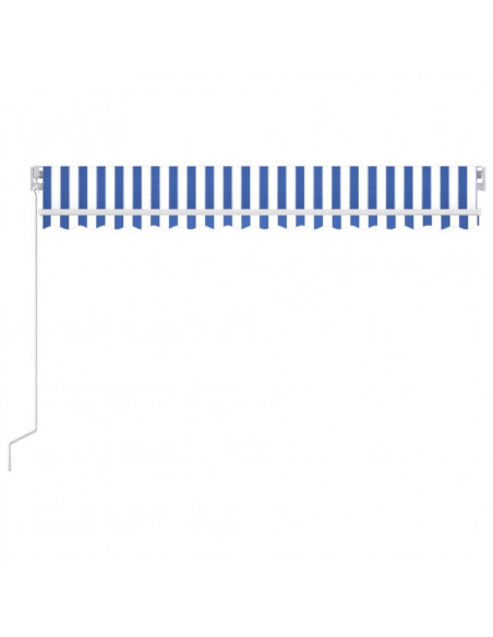 Tenda da Sole Retrattile Manuale con LED 400x350 cm Blu Bianco
