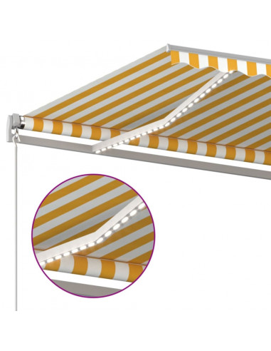 Tenda da Sole Retrattile Manuale LED 400x350 cm Giallo Bianco