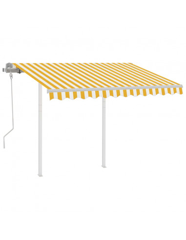 Tenda da Sole Retrattile Manuale e Pali 3,5x2,5m Gialla Bianca
