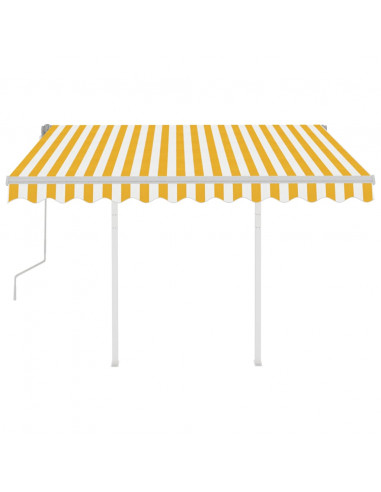 Tenda da Sole Retrattile Manuale e Pali 3,5x2,5m Gialla Bianca