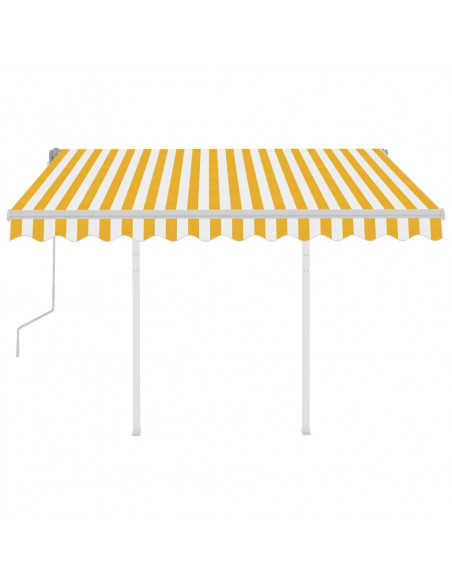 Tenda da Sole Retrattile Manuale e Pali 3,5x2,5m Gialla Bianca