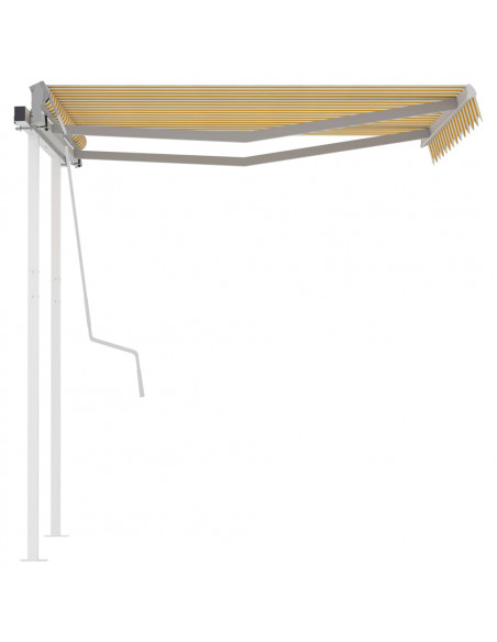 Tenda da Sole Retrattile Manuale e Pali 3,5x2,5m Gialla Bianca