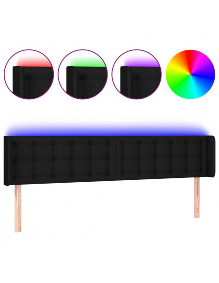 Testiera a LED Nera 183x16x78/88 cm in Tessuto