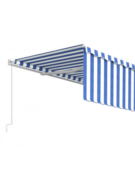 Tenda da Sole Retrattile Manuale con Parasole 5x3m Blu e Bianco
