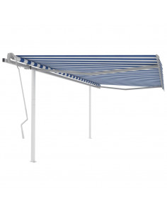 Tenda da Sole Retrattile Manuale con Pali 4,5x3 m Blu e Bianca