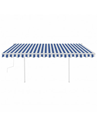 Tenda da Sole Retrattile Manuale con Pali 4,5x3 m Blu e Bianca