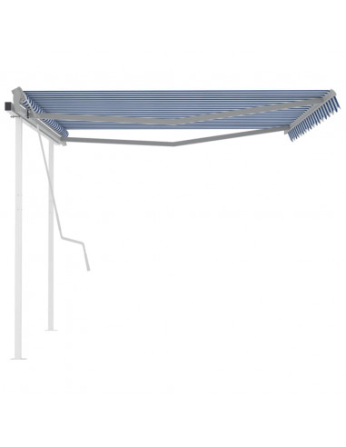 Tenda da Sole Retrattile Manuale con Pali 4,5x3 m Blu e Bianca