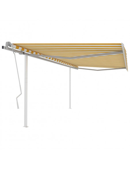 Tenda da Sole Retrattile Manuale con Pali 4,5x3 m Gialla Bianca