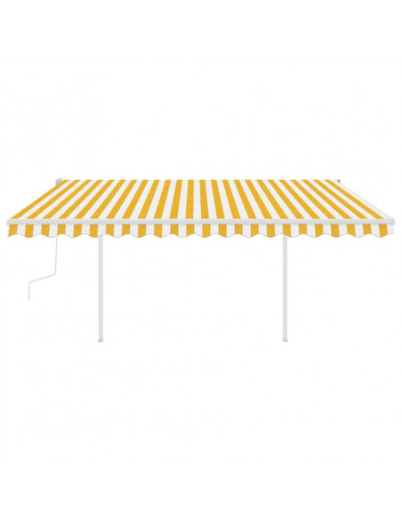 Tenda da Sole Retrattile Manuale con Pali 4,5x3 m Gialla Bianca
