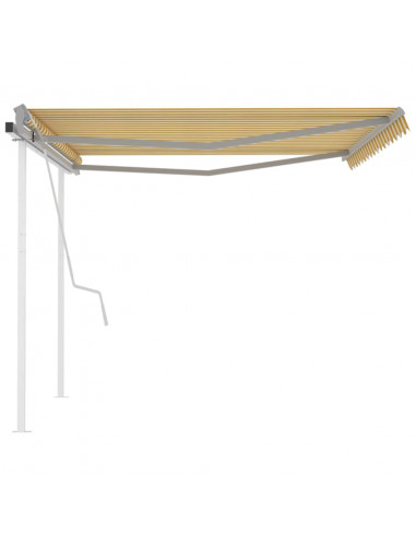 Tenda da Sole Retrattile Manuale con Pali 4,5x3 m Gialla Bianca