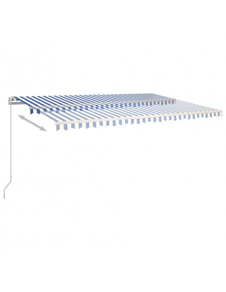 Tenda da Sole Retrattile Automatica e Pali 5x3 m Blu e Bianca