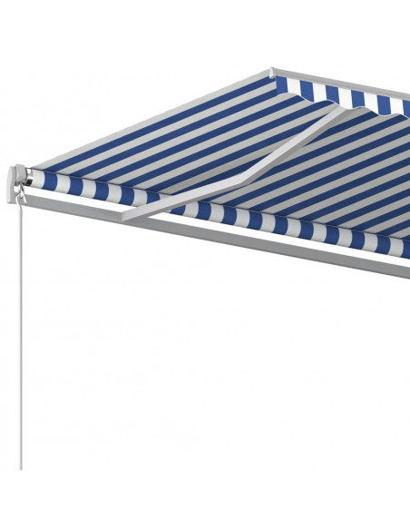Tenda da Sole Retrattile Automatica e Pali 5x3 m Blu e Bianca