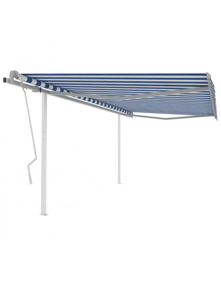 Tenda da Sole Retrattile Manuale con Pali 4x3,5 m Blu e Bianca