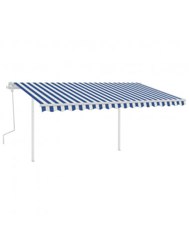 Tenda da Sole Retrattile Manuale con Pali 4x3,5 m Blu e Bianca
