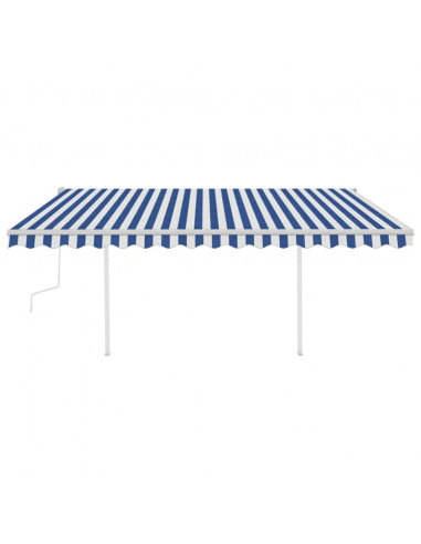 Tenda da Sole Retrattile Manuale con Pali 4x3,5 m Blu e Bianca