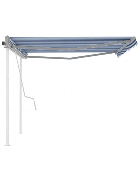 Tenda da Sole Retrattile Manuale con Pali 4x3,5 m Blu e Bianca