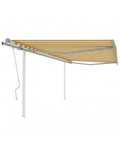 Tenda da Sole Retrattile Manuale con Pali 4x3,5 m Gialla Bianca