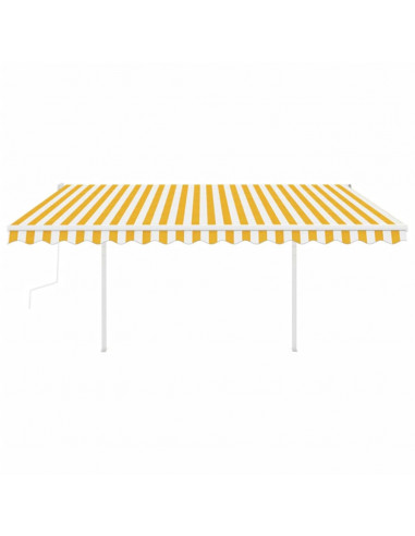 Tenda da Sole Retrattile Manuale con Pali 4x3,5 m Gialla Bianca