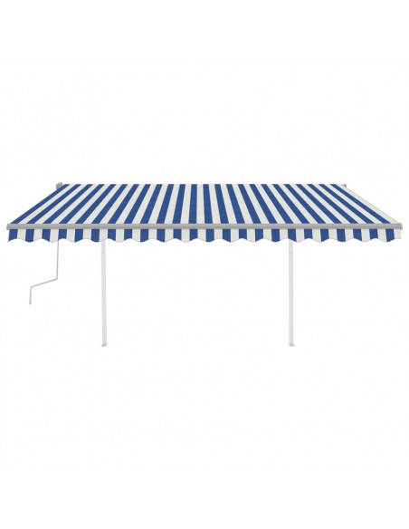 Tenda da Sole Retrattile Manuale con LED 4x3,5 m Blu e Bianca
